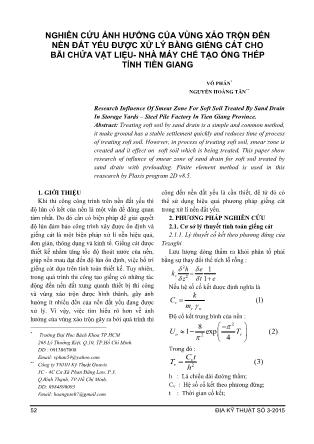 Nghiên cứu ảnh hưởng của vùng xáo trộn đến nền đất yếu được xử lý bằng giếng cát cho bãi chứa vật liệu-Nhà máy chế tạo ống thép tỉnh Tiền Giang