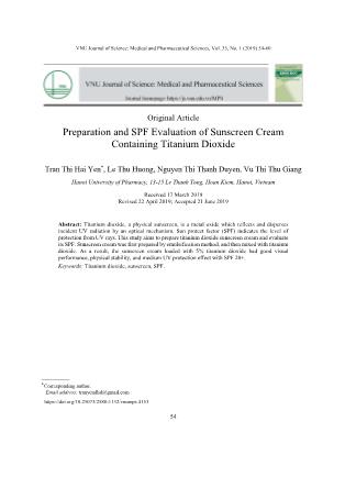 Nghiên cứu bào chế và đánh giá chỉ số SPF của kem chống nắng chứa titan dioxid