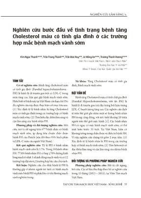 Nghiên cứu bước đầu về tình trạng bệnh tăng Cholesterol máu có tính gia đình ở các trường hợp mắc bệnh mạch vành sớm