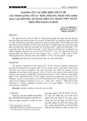 Nghiên cứu các điều kiện tối ưu để xác định lượng vết In 3+ bằng phương pháp vôn ampe hoà tan hấp phụ, sử dụng điện cực màng thủy ngân trên nền nano cacbon