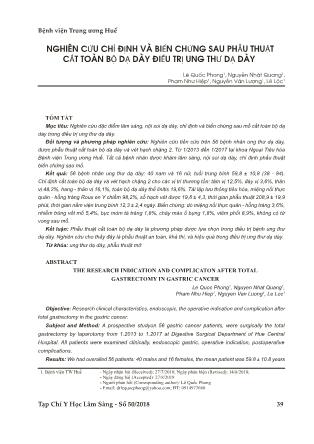 Nghiên cứu chỉ định và biến chứng sau phẫu thuật cắt toàn bộ dạ dày điều trị ung thư dạ dày
