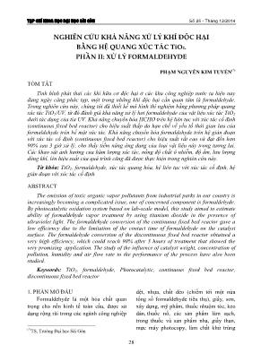 Nghiên cứu khả năng xử lý khí độc hại bằng hệ quang xúc tác TiO2. Phần II: Xử lý formaldehyde