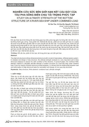 Nghiên cứu sức bền giới hạn kết cấu đáy của tàu pha sông biển chịu tải trọng phức tạp