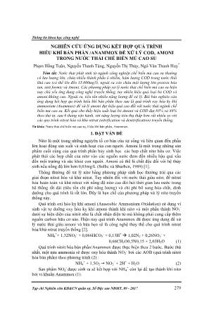 Nghiên cứu ứng dụng kết hợp quá trình hiếu khí bán phần /anammox để xử lý COD, Amoni trong nước thải chế biến mủ cao su