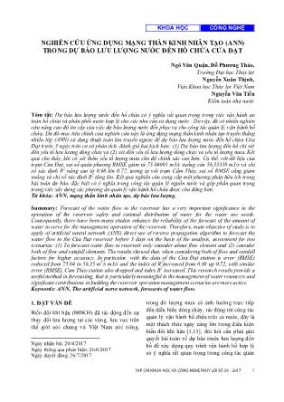 Nghiên cứu ứng dụng mạng thần kinh nhân tạo (ANN) trong dự báo lưu lượng nước đến hồ chứa cửa đạt
