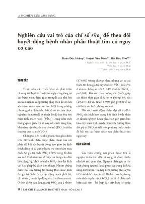 Nghiên cứu vai trò của chỉ số SVO2 để theo dõi huyết động bệnh nhân phẫu thuật tim có nguy cơ cao