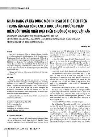 Nhận dạng và xây dựng mô hình sai số thể tích trên trung tâm gia công CNC 3 trục bằng phương pháp biến đổi thuần nhất dựa trên chuỗi động học vật rắn