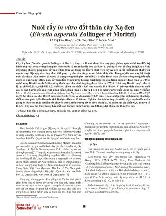 Nuôi cấy in vitro đốt thân cây Xạ đen (Ehretia asperula Zollinger et Moritzi)