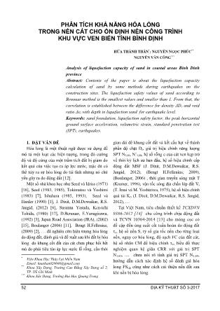 Phân tích khả năng hóa lỏng trong nền cát cho ổn định nền công trình khu vực ven biển tỉnh Bình Định