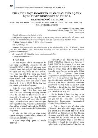Phân tích một số nguyên nhân chậm tiến độ xây dựng tuyến đường sắt đô thị số 1, thành phố Hồ Chí Minh