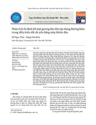 Phân tích ổn định bề mặt gương đào khi xây dựng đường hầm trong điều kiện đất đá yếu bằng máy khiên đào