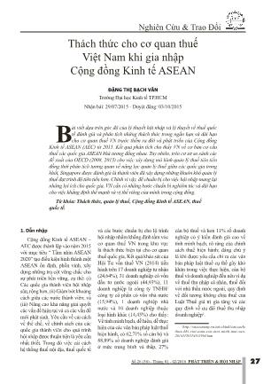 Thách thức cho cơ quan thuế Việt Nam khi gia nhập Cộng đồng Kinh tế ASEAN