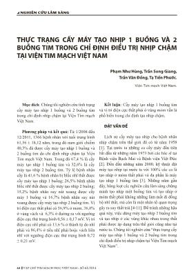 Thực trạng cấy máy tạo nhịp 1 buồng và 2 buồng tim trong chỉ định điều trị nhịp chậm tại viện tim mạch Việt Nam