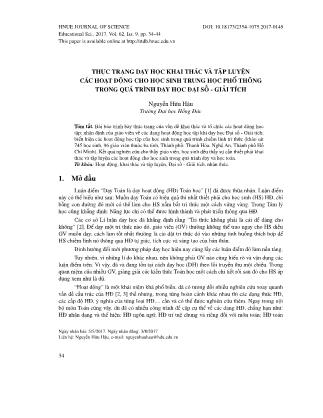 Thực trạng dạy học khai thác và tập luyện các hoạt động cho học sinh trung học phổ thông trong quá trình dạy học đại số-giải tích