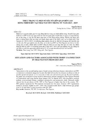 Thực trạng và một số yếu tố liên quan đến lao đồng nhiễm HIV tại Thái Nguyên trong từ năm 2015-2019