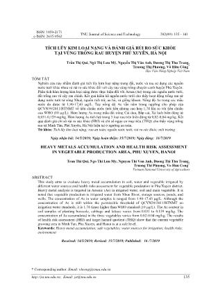 Tích lũy kim loại nặng và đánh giá rủi ro sức khỏe tại vùng trồng rau huyện Phú Xuyên, Hà Nội