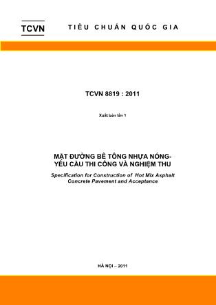 Tiêu chuẩn quốc gia TCVN 8819:2011 Mặt đường bê tông nhựa nóng-yêu cầu thi công và nghiệm thu