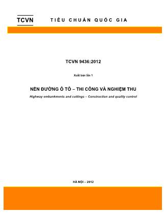 Tiêu chuẩn quốc gia TCVN 9436:2012 Nền đường ô tô-thi công và nghiệm thu