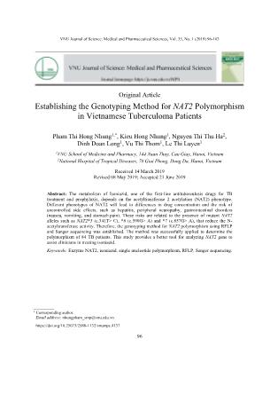 Tối ưu hóa quy trình phân tích đa hình gen NAT2 ở bệnh nhân lao Việt Nam