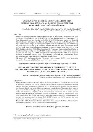 Ứng dụng pcr đặc hiệu methyl hóa phát hiện methyl hóa gen DAPK và RASSF1A trong mẫu máu bệnh nhân ung thư vòm mũi họng