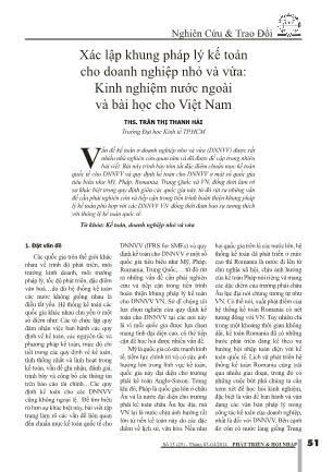 Xác lập khung pháp lý kế toán cho doanh nghiệp nhỏ và vừa: Kinh nghiệm nước ngoài và bài học cho Việt Nam