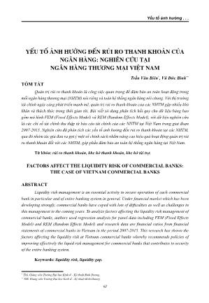 Yếu tố ảnh hưởng đến rủi ro thanh khoản của ngân hàng: nghiên cứu tại ngân hàng thương mại Việt Nam