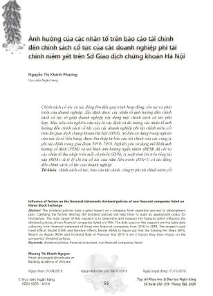 Ảnh hưởng của các nhân tố trên Báo cáo tài chính đến chính sách cổ tức của các doanh nghiệp phi tài chính niêm yết trên Sở Giao dịch chứng khoán Hà Nội Ảnh hưởng của các nhân tố trên Báo cáo tài chính đến chính sách cổ tức của các doanh nghiệp phi tài chính niêm yết trên Sở Giao dịch chứng khoán Hà Nội