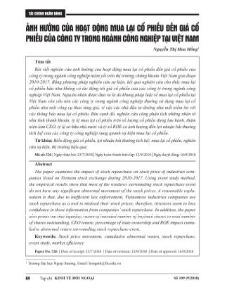 Ảnh hưởng của hoạt động mua lại cổ phiếu đến giá cổ phiếu của công ty trong ngành công nghiệp tại Việt Nam