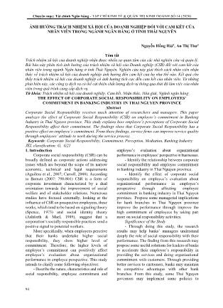 Ảnh hưởng trách nhiệm xã hội của doanh nghiệp đối với cam kết của nhân viên trong ngành ngân hàng ở tỉnh Thái Nguyên