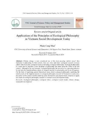 Application of the Principles of Ecological Philosophy in Vietnam Social Development Today