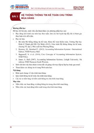 Bài giảng Hệ thống thông tin kế toán - Bài 3: Hệ thống thông tin kế toán chu trình mua hàng