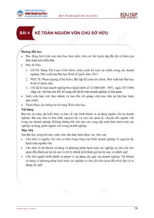 Bài giảng Kế toán tài chính - Bài 4: Kế toán nguồn vốn chủ sở hữu