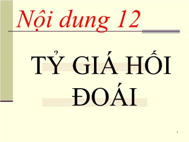 Bài giảng Kinh tế Tiền tệ-Ngân hàng - Bài 12: Tỷ giá hối đoái Bài giảng Kinh tế Tiền tệ-Ngân hàng - Bài 12: Tỷ giá hối đoái