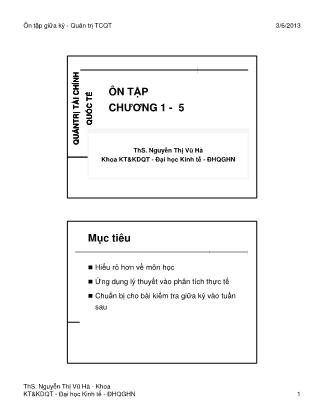Bài giảng Quản trị tài chính quốc tế - Ôn tập chương 1&5 - Nguyễn Thị Vũ Hà