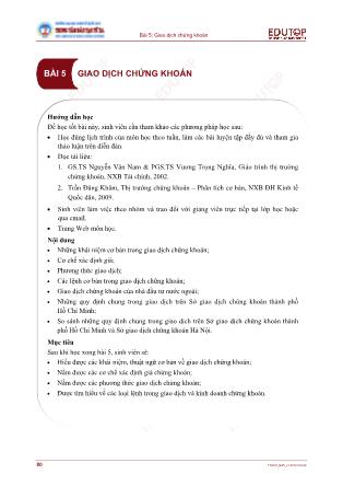 Bài giảng Thị trường chứng khoán - Bài 5: Giao dịch chứng khoán