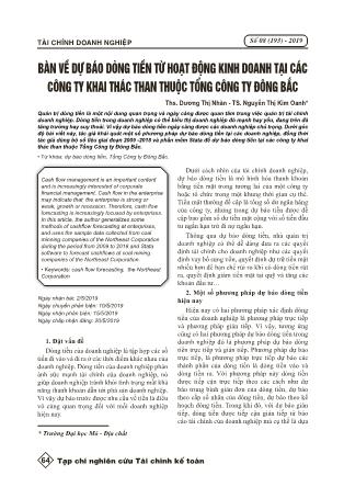 Bàn về dự báo dòng tiền từ hoạt động kinh doanh tại các công ty khai thác than thuộc Tổng Công ty Đông Bắc Bàn về dự báo dòng tiền từ hoạt động kinh doanh tại các công ty khai thác than thuộc Tổng Công ty Đông Bắc