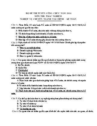 Bộ đề thi tuyển công chức năm 2016 môn trắc nghiệm nghiệp vụ chuyên ngành Tài chính-Kế toán