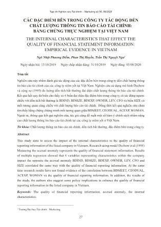 Các đặc điểm bên trong công ty tác động đến chất lượng thông tin Báo cáo tài chính: bằng chứng thực nghiệm tại Việt Nam