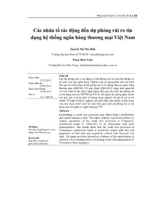 Các nhân tố tác động đến dự phòng rủi ro tín dụng hệ thống ngân hàng thương mại Việt Nam