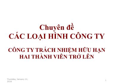 Chuyên đề Các loại hình công ty: Công ty trách nhiệm hữu hạn hai thành viên trở lên