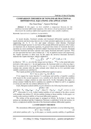 Comparison theorem of nonlinear fractional differential equations and application Comparison theorem of nonlinear fractional differential equations and application