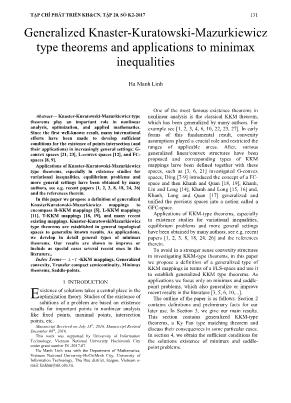 Generalized Knaster-Kuratowski-Mazurkiewicz type theorems and applications to minimax inequalities Generalized Knaster-Kuratowski-Mazurkiewicz type theorems and applications to minimax inequalities