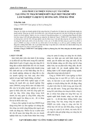 Giải pháp cải thiện năng lực tài chính tại Công ty trách nhiệm hữu hạn một thành viên Lâm nghiệp và Dịch vụ hương Sơn, Tỉnh Hà Tĩnh Giải pháp cải thiện năng lực tài chính tại Công ty trách nhiệm hữu hạn một thành viên Lâm nghiệp và Dịch vụ hương Sơn, Tỉnh Hà Tĩnh