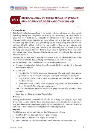 Giáo trình Ngân hàng thương mại 2 - Bài 1: Rủi ro và quản lý rủi ro trong hoạt động kinh doanh của ngân hàng thương mại