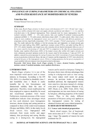 Influence of curing parameters on chemical fixation and water resistance of modified beech veneers Influence of curing parameters on chemical fixation and water resistance of modified beech veneers