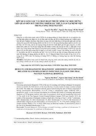 Kết quả sàng lọc và chẩn đoán trước sinh các hội chứng liên quan đến bất thường nhiễm sắc thể 21,13,18 tại Bệnh viện Trung Ương Thái Nguyên