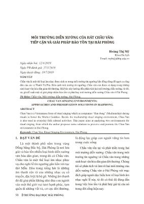 Môi trường diễn xướng của hát Chầu văn: tiếp cận và giải pháp bảo tồn tại Hải Phòng