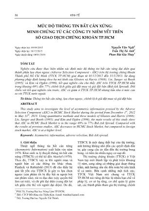 Mức độ thông tin bất cân xứng: minh chứng từ các công ty niêm yết trên sở giao dịch chứng khoán TP.HCM