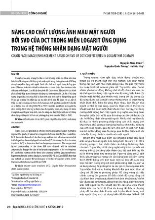 Nâng cao chất lượng ảnh màu mặt người bởi SVD của DCT trong miền logarit ứng dụng trong hệ thống nhận dạng mặt người