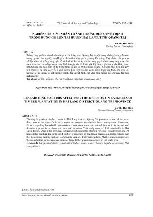 Nghiên cứu các nhân tố ảnh hưởng đến quyết định trồng rừng gỗ lớn tại huyện Hải Lăng, tỉnh Quảng Trị